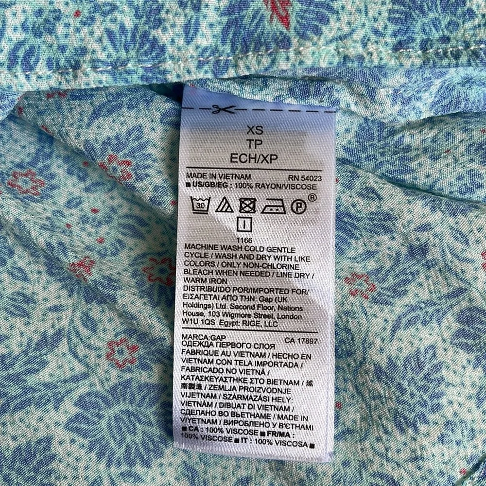 Gap Ruched Turquoise Print Cami Top XS